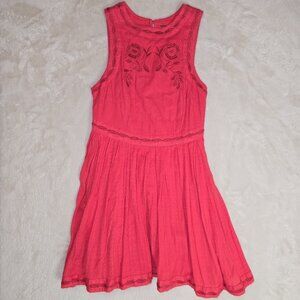Free People Embroidered Boho Fit & Flare Sleeveless Mini Dress Red Size 4
